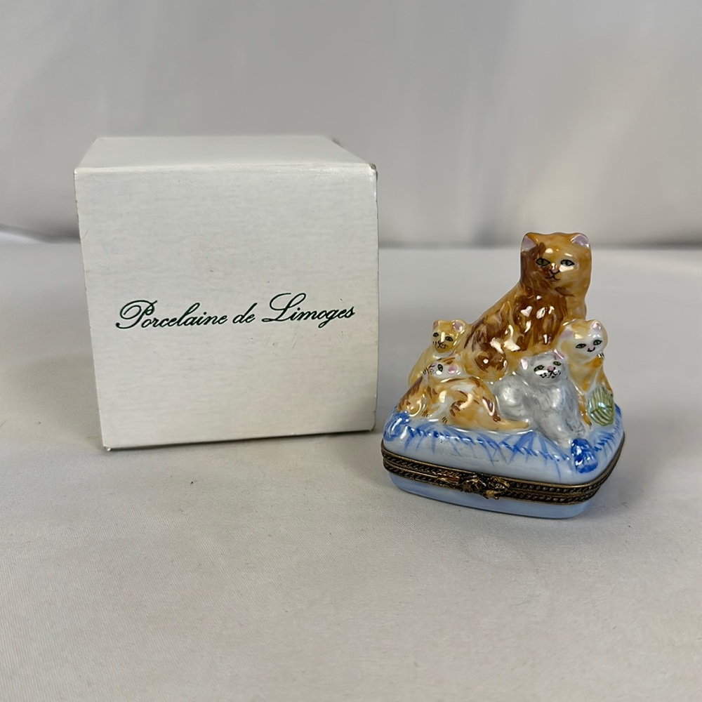 Limoges Orange Cat Family Box